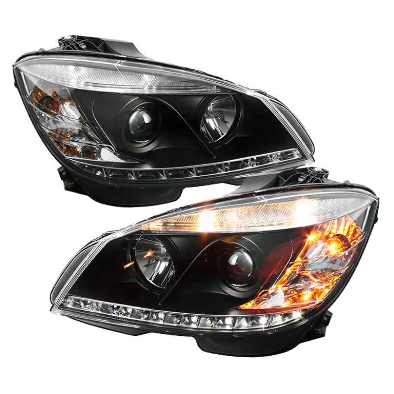 Spyder Mercedes Benz C-Class 08-11 Projector Headlights Halogen - DRL Blk PRO-YD-MBW20408-DRL-BK, performance car parts, DTX Performance