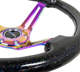 NRG Reinforced Steering Wheel (350mm / 3in. Deep) Blk Multi Color Flake w/ Neochrome Center Mark for performance car tuning by DTX