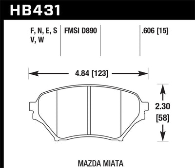 Hawk 01-05 Miata w/ Sport Suspension HP+ Street Front Brake Pads D890, high performance brakes for enhanced stopping power.
