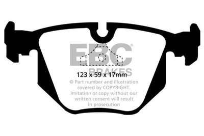EBC 94-99 BMW M5 3.8 (E34) Redstuff Rear Brake Pads for high performance brakes and low dust. DTX Performance veteran owned shop.