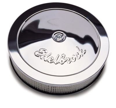 Edelbrock Air Cleaner Pro-Flo Series Round Steel Top Paper Element 14In Dia X 3 313In Chrome for performance upgrades