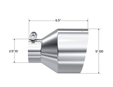 Load image into Gallery viewer, MBRP Universal T304 Stainless Steel Tip 2.5in ID / 5in OD Out / 6.5in Length Angle Cut Single Wall performance exhaust