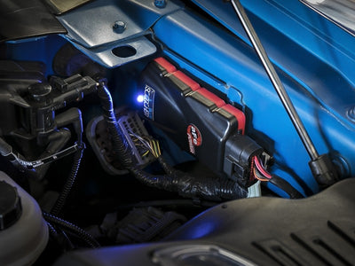 aFe Scorcher Blue Module 2021 Ford F-150 V6-2.7L (tt)/3.5L (tt) under hood installation