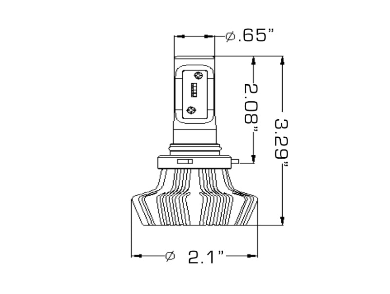 Oracle 9005 4000 Lumen LED Headlight Bulbs (Pair) - 6000K dimensions and design sketch.