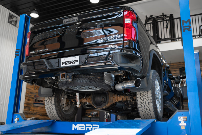 MBRP 2020+ GMC/Chevy 2500/3500 6.6L Duramax exhaust on lift