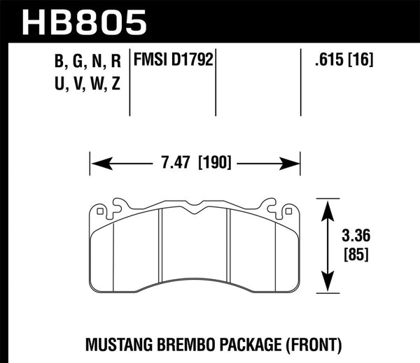 Hawk 15-17 Ford Mustang Brembo Package HPS 5.0 Front Brake Pads diagram