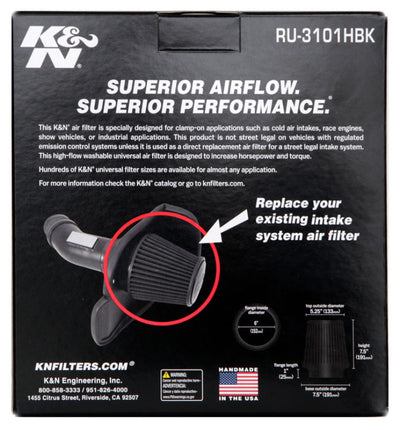K&N Universal Rubber Filter Round Tapered 6in performance car part packaging
