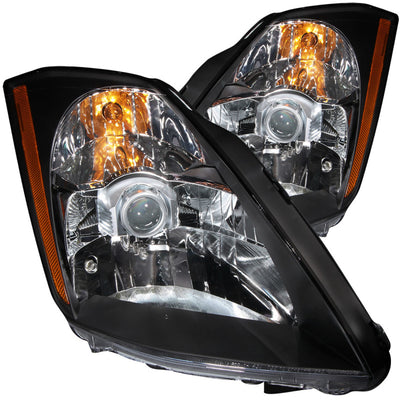 ANZO 2003-2005 Nissan 350Z Crystal Headlights Black, performance car parts, DTX Performance, easy installation, non-HID models