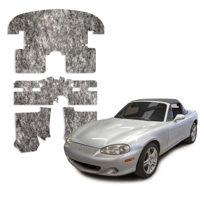 DEI 90-05 Mazda Miata NA & NB Under Carpet Interior Insulation Kit - 1/2in Thick with car illustration