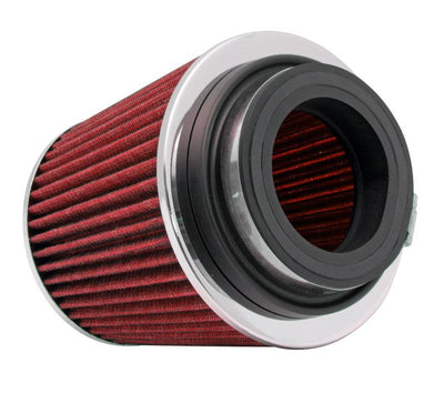 K&N Universal Air Filter Chrome Round Tapered Red - 4in ID x 1.125in L x 5.5in H (Multi Lingual) for performance car parts