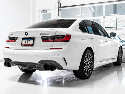 AWE Tuning 2019+ BMW M340i (G20) Non-Resonated Touring Edition Exhaust - Quad Diamond Black Tips, high performance auto part