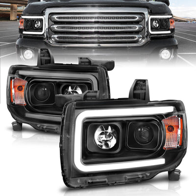 ANZO 2015+ GMC Canyon Projector Headlights w/ Plank Style Design Black w/ Amber, performance car parts, DTX Performance shop