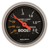 Autometer Sport-Comp 52mm 60cm/HG -2.0 Bar Mechanical Boost Gauge