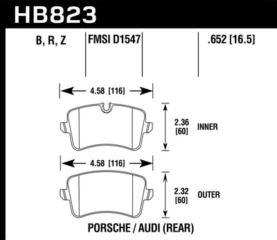 Hawk 11-18 Audi A8 Quattro HPS 5.0 Rear Brake Pads dimensions diagram - performance car parts and high performance brakes