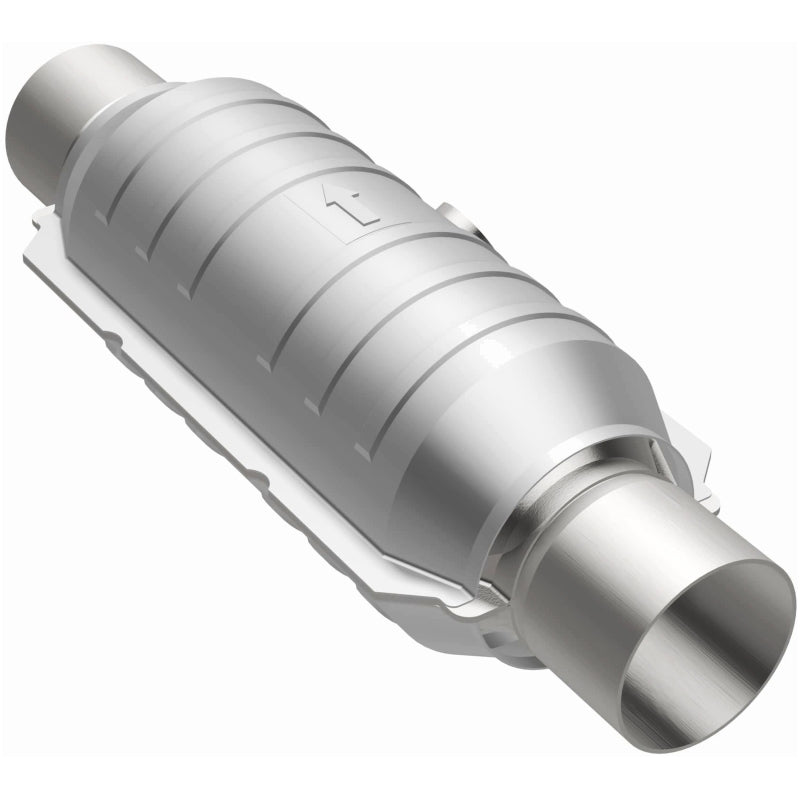 MagnaFlow Conv Univ 2in Inlet/Outlet Center/Center Round 11in Body L x 5.125in W x 15in Overall L stainless steel catalytic converter