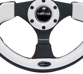 NRG Reinforced Steering Wheel (320mm) Blk w/White Trim & 4mm 3-Spoke, performance car parts from DTX Performance, veteran owned performance shop