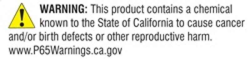 California Prop 65 warning label for chemical exposure risk.
