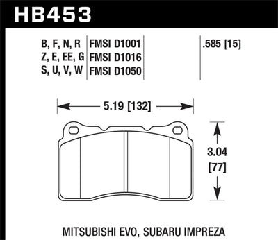 Performance car brake pad for Mitsubishi Evo and Subaru