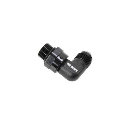 Snow -8 ORB to -8AN 90 Degree Swivel Fitting (Black) for high performance auto parts and racing engines from DTX Performance shop.