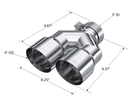 MBRP 3in ID / Dual 4in OD Out Staggered L 9.87in / R 9.37in Single Wall T304 SS Univ Exhaust Tip, performance car parts by DTX Performance