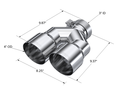 MBRP 3in ID / Dual 4in OD Out Staggered L 9.87in / R 9.37in Single Wall T304 SS Univ Exhaust Tip, performance car parts by DTX Performance