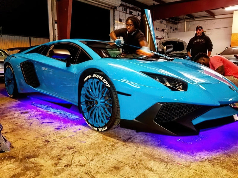Oracle Universal Dynamic LED Underbody Kit - ColorSHIFT - Dynamic on a blue car with neon lighting, DTX Performance shop, tuning upgrades