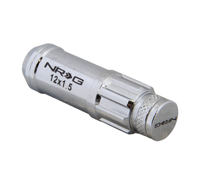NRG 700 Series M12 X 1.5 Steel Lug Nut w/Dust Cap Cover Set 21 Pc w/Locks & Lock Socket - Silver, performance car parts, DTX Performance