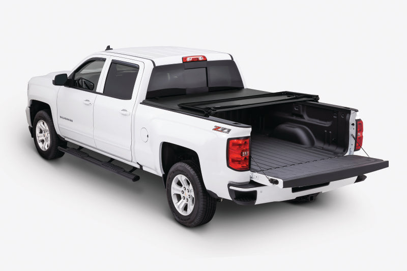 Tonno Pro 73-83 Chevy C10 Pickup 8ft Fleetside Tonno Fold Tri-Fold Tonneau Cover on white truck bed