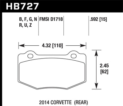 Hawk 2014 Chevrolet Corvette DTC-60 Rear Brake Pads, high performance brakes for street cars, performance car parts, veteran owned shop