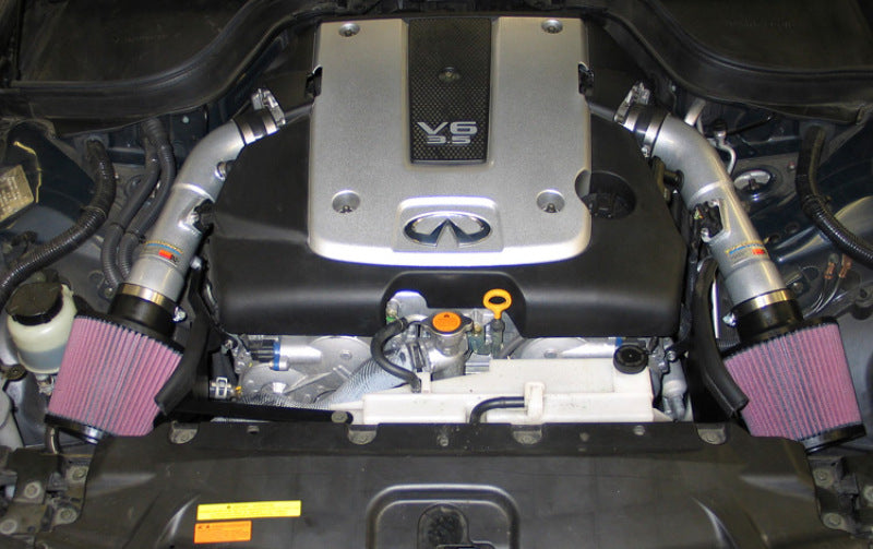 K&N 07-08 G35 Dual Silver Typhoon Short Ram Intakes for high performance car parts by DTX Performance, veteran owned shop.