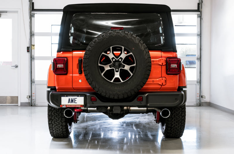 AWE Tuning 2018+ Jeep Wrangler JL/JLU Tread Edition Axle-Back Dual Exhaust - Chrome Silver Tips - DTX Performance