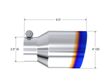 Load image into Gallery viewer, MBRP Burnt End Tip 2.5 ID 4 ID Out 6.5 length - Single Wall Angle Cut 304 Stainless Steel, performance car parts.