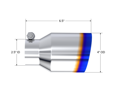 MBRP Burnt End Tip 2.5 ID 4 ID Out 6.5 length - Single Wall Angle Cut 304 Stainless Steel, performance car parts.