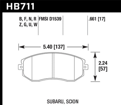 Hawk 13 Subaru BRZ / 13 Scion FR-S HP Plus Front Street Brake Pads dimensions and specifications