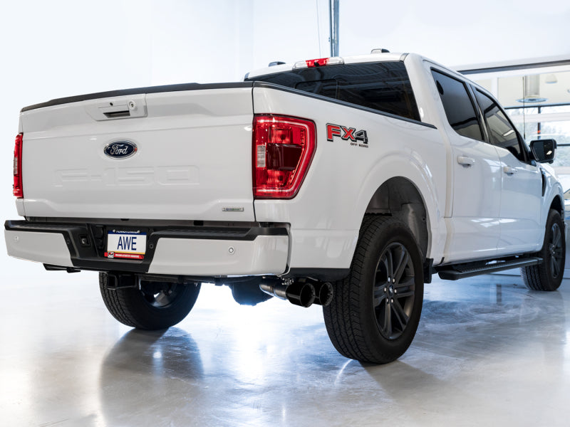 AWE 0FG 21+ Ford F150 Dual Side Exit Cat-Back Exhaust - 4.5in Diamond Black Tips - DTX Performance