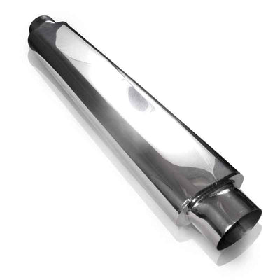 Stainless Works Smooth Oval Muffler - 24in Long 2 1/2in ID Inlets Both Ends for performance exhaust systems