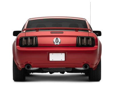 Raxiom 05-09 Ford Mustang Vector V2 LED Tail Lights- Black Housing (Smoked Lens) on a red Mustang, performance car parts