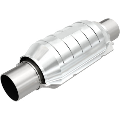 MagnaFlow Conv Univ 2in Inlet/Outlet Ctr/Ctr Round 9in Body L x 5.125in W x 13in Overall L 49 State performance car part from DTX Performance