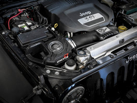 aFe Momentum GT Pro DRY S Cold Air Intake System 12-18 Jeep Wrangler JK V6 3.6L in engine bay, performance upgrade