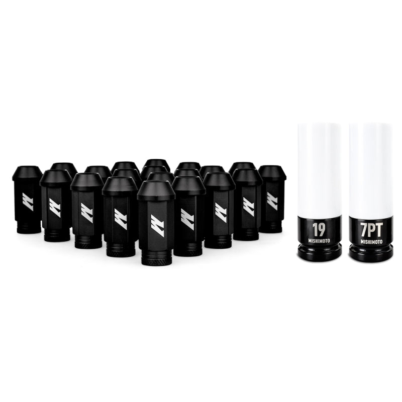 Mishimoto Aluminum Locking Lug Nuts M12x1.5 20pc Set Black for performance car parts at DTX Performance