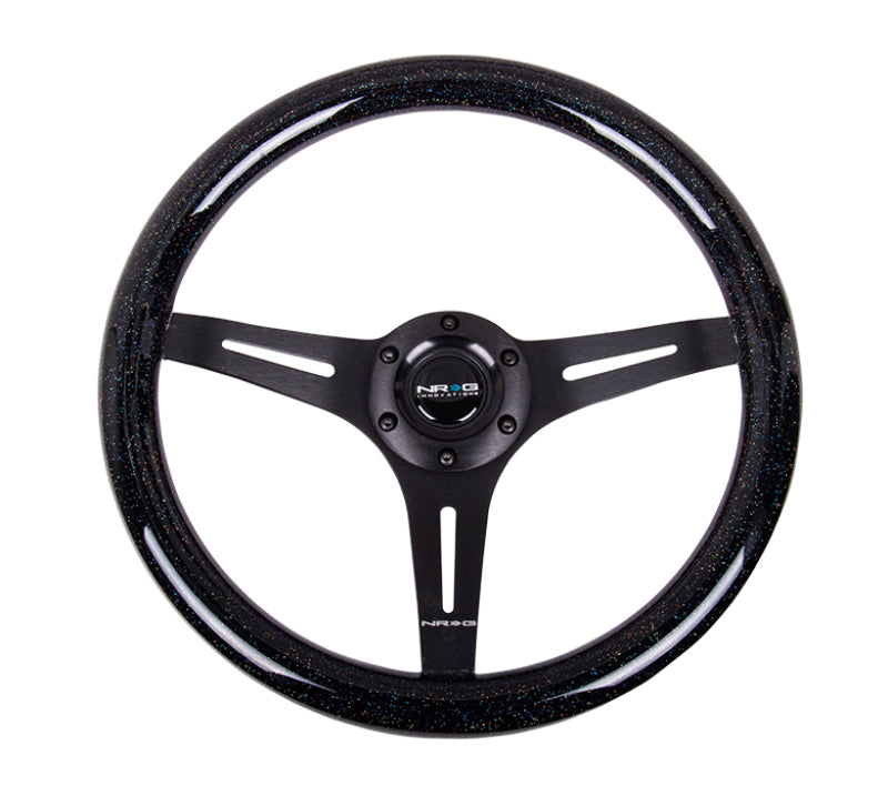NRG Classic Wood Grain Steering Wheel (350mm) Black Sparkled Grip w/Black 3-Spoke Center, high performance auto parts, DTX Performance