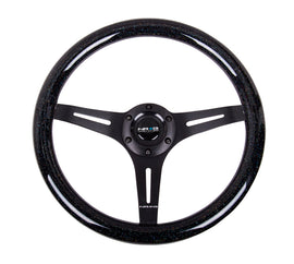 NRG Classic Wood Grain Steering Wheel (350mm) Black Sparkled Grip w/Black 3-Spoke Center, high performance auto parts, DTX Performance