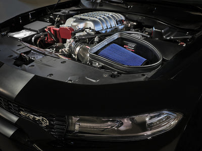 aFe Dodge Charger SRT Hellcat Redeye 21-23 V8-6.2L Track Series Stage-2 Carbon Fiber Intake Pro 5R under open hood