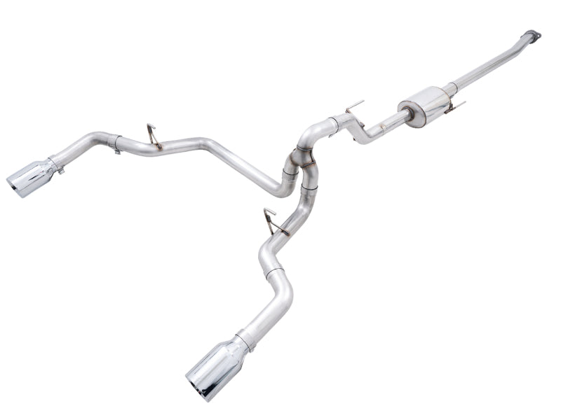 AWE 0FG 21+ Ford F150 Dual Split Rear Exhaust - 5in Chrome Silver Tips - DTX Performance