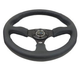 NRG Reinforced Steering Wheel (350mm / 2.5in. Deep) Blk Leather Comfort Grip w/5mm Matte Blk Spokes - DTX Performance Car Parts