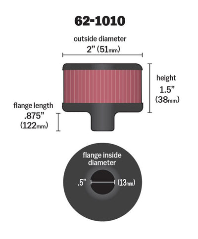 K&N Steel Base Crankcase Vent Filter .5in Vent OD x 2in OD x 1.5in Height for performance car parts - DTX Performance