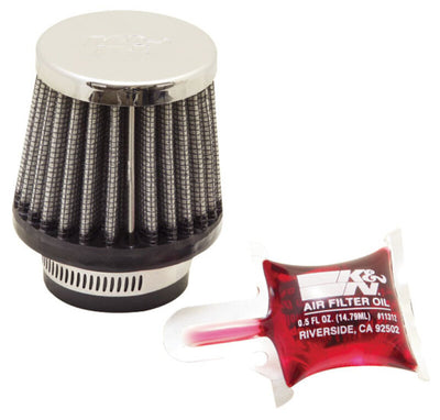 K&N Universal Chrome Filter 1 3/8 inch FLG with air filter oil for performance car parts by DTX Performance.