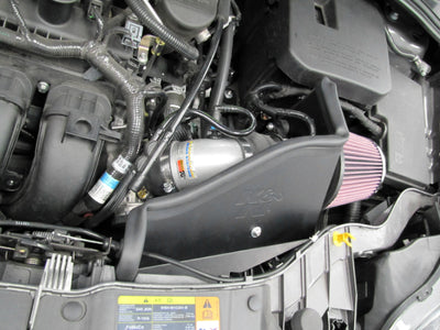 K&N 12 Ford Focus 2.0L Typhoon Performance Intake installed in engine bay, cold air intake, performance car parts, DTX Performance