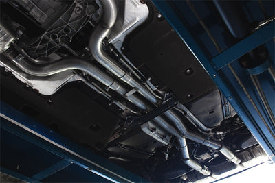 Corsa 2016-2024 Chevrolet Camaro SS 6.2L V8 3.0in X-Pipe installed under car, boosting performance and flow dynamics.