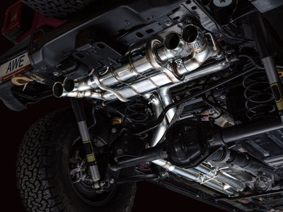 AWE 21+ Wrangler 392 Switchpath Cat-Back Exhaust- Quad BashGuards, performance auto parts, veteran owned shop, high performance exhaust